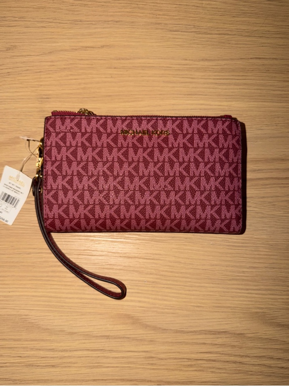 Michael Kors Burgundy MK Monogram Wristlet Clutch